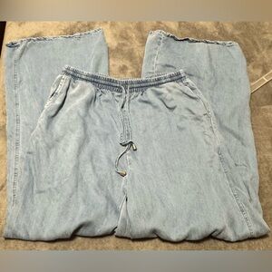 Light Blue Wide-Leg Women’s Pants with Drawstring Waist